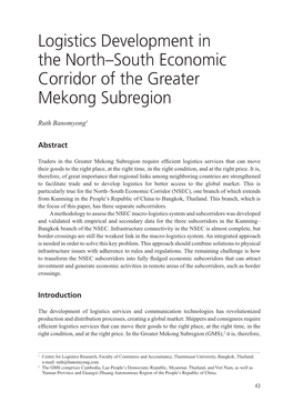 Logistics Development in the North–South Economic Corridor of the Greater Mekong Subregion