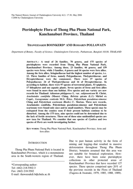 Pteridophyte Flora of Thong Pha Phum National Park, Kanchanaburi Province, Thailand