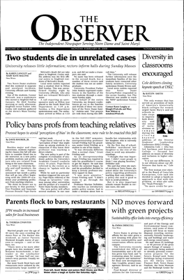 Two Students Die in Unrelated Cases Diversity in University Releases Little Information; Rectors Inform Halls During Sunday Masses Classroo Ins