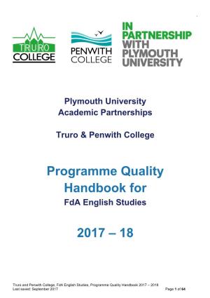 Programme Quality Handbook for 2017 – 18
