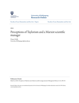 Perceptions of Taylorism and a Marxist Scientific Manager Diana J