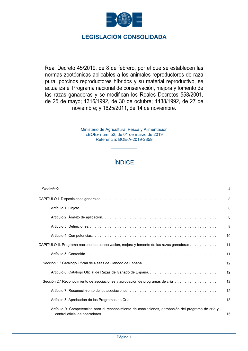 Real Decreto 45/2019, De 8 De Febrero, Por El Que Se Establecen