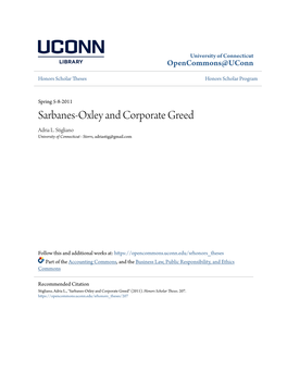 Sarbanes-Oxley and Corporate Greed Adria L