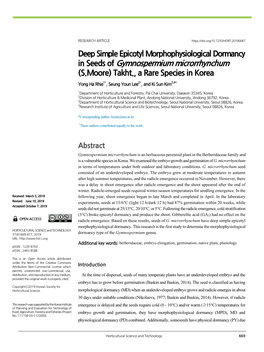 Deep Simple Epicotyl Morphophysiological Dormancy in Seeds of Gymnospermium Microrrhynchum (S.Moore) Takht., a Rare Species in Korea