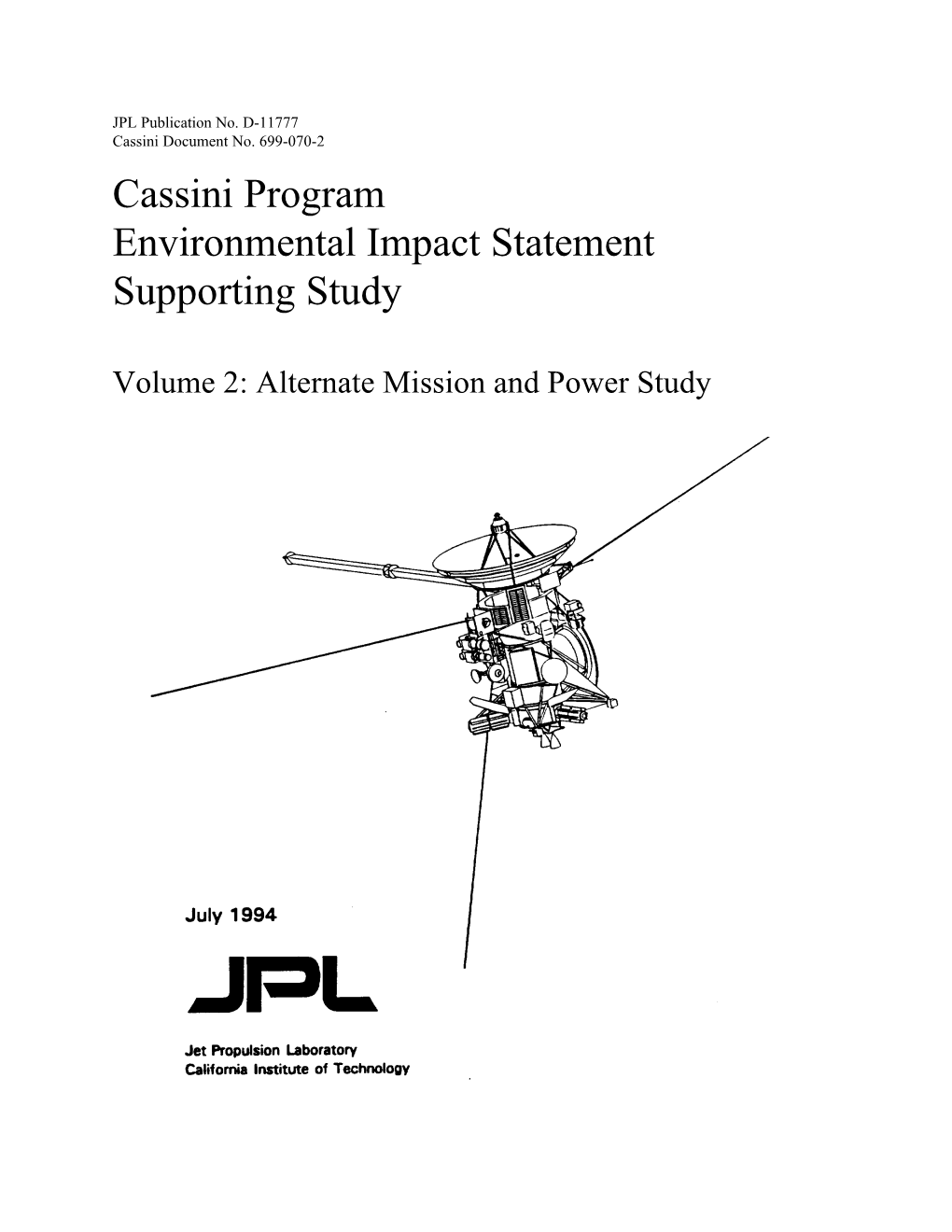 Cassini Program Environmental Impact Statement Supporting Study