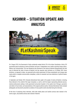 Amnesty International India- Kashmir Situation Update Final