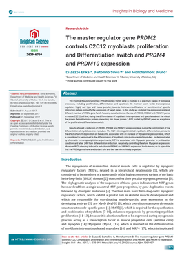 The Master Regulator Gene PRDM2 Controls C2C12 Myoblasts
