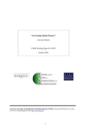 “Governing Global Finance”