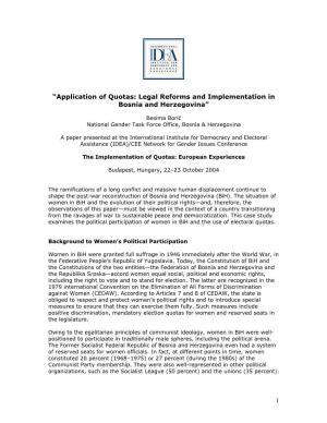 Application of Quotas: Legal Reforms and Implementation in Bosnia and Herzegovina”