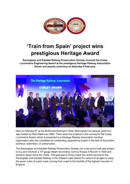 'Train from Spain' Project Wins Prestigious Heritage Award