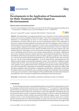 Developments in the Application of Nanomaterials for Water Treatment and Their Impact on the Environment