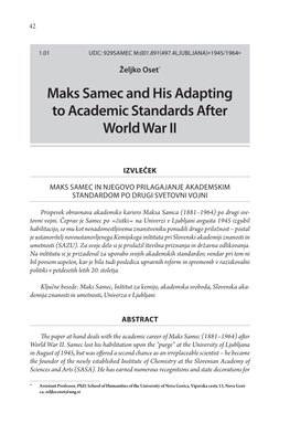 Maks Samec and His Adapting to Academic Standards After World War II