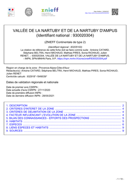 VALLÉE DE LA NARTUBY ET DE LA NARTUBY D'ampus (Identifiant National : 930020304)