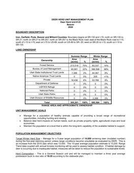 UNIT MANAGEMENT PLAN Deer Herd Unit # 22 Beaver 2020