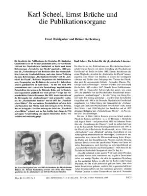 Karl Scheel, Ernst Bruche Und Die Publikationsorgane