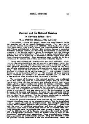 Marxism and the National Question in Slovenia Before 1914 W