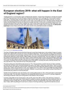Democratic Audit: European Elections 2019: What Will Happen in the East of England Region? Page 1 of 6
