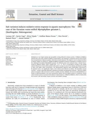 Salt Variation Induces Oxidative Stress Response in Aquatic Macrophytes: the Case of the Eurasian Water-Milfoil Myriophyllum Spicatum L