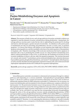Purine-Metabolising Enzymes and Apoptosis in Cancer
