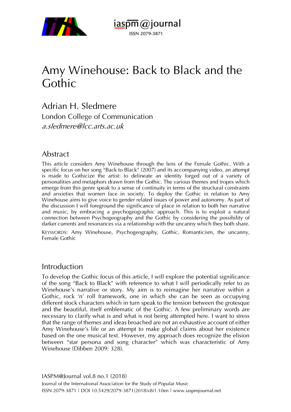 Amy Winehouse: Back to Black and the Gothic