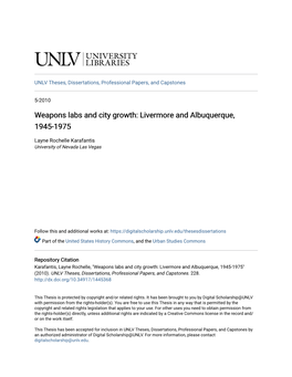 Weapons Labs and City Growth: Livermore and Albuquerque, 1945-1975