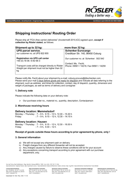 Shipping Instructions/ Routing Order