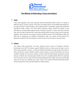 The​ ​Effects​ ​Of​ ​Defunding:​ ​Texas​ ​And​ ​Indiana