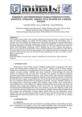 Emission and Properties Characteristics Using Additive–Ethanol–Diesel Fuel Blends on a Diesel Engine
