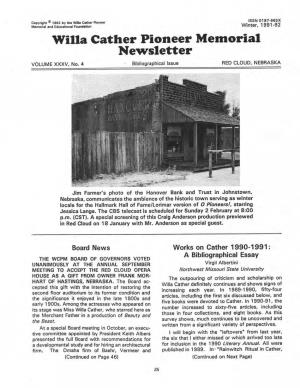 Willa Cather Pioneer Memorial Newsletter VOLUME XXXV, No