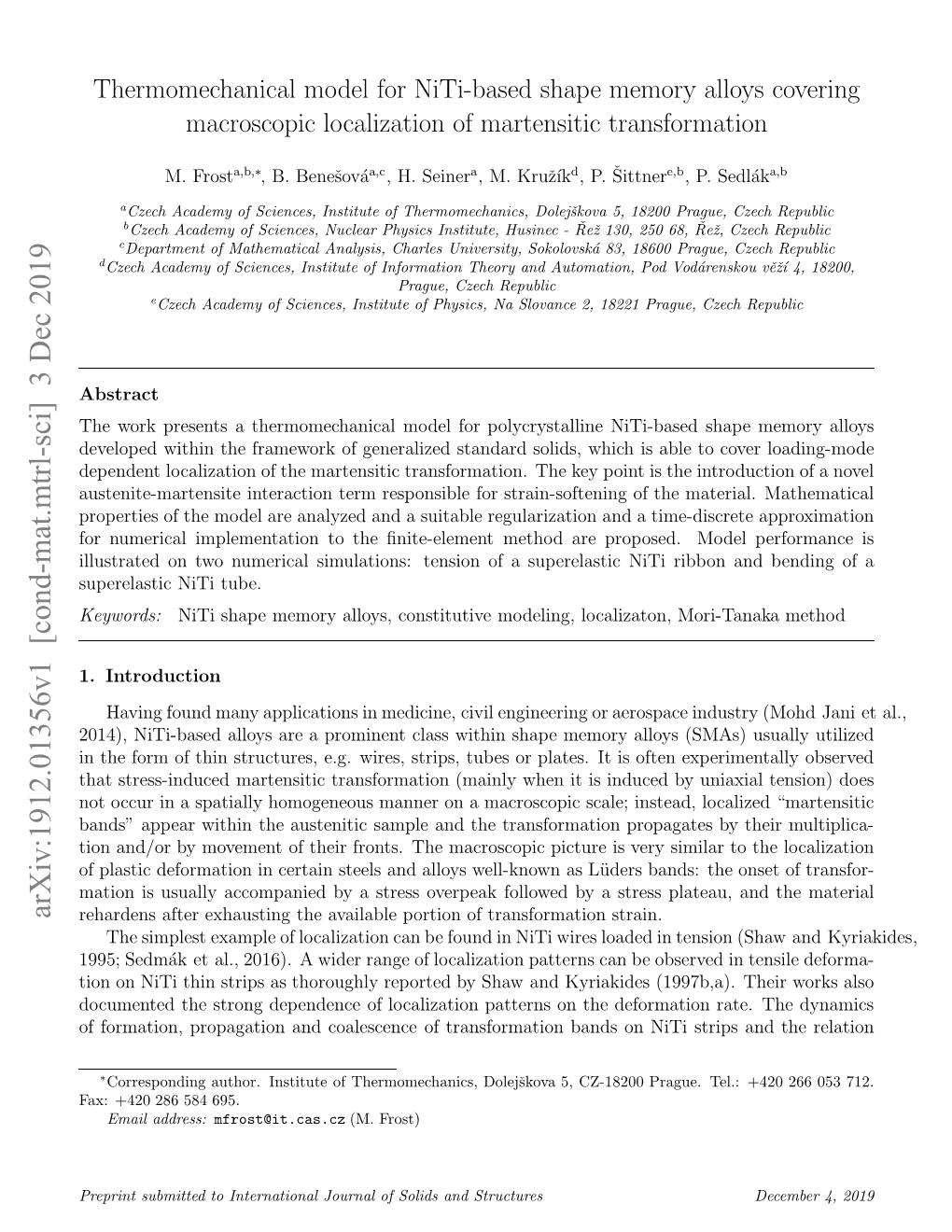 Thermomechanical Model For Niti-Based Shape Memory Alloys Including R ...