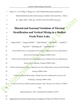 Diurnal and Seasonal Variations of Thermal Stratification and Vertical