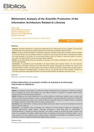 Bibliometric Analysis of the Scientific Production of the Information Architecture Related to Libraries