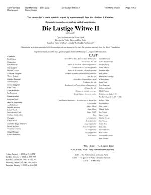 Die Lustige Witwe II the Merry Widow Page 1 of 2 Opera Assn