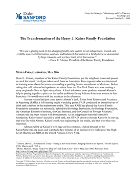 The Transformation of the Henry J. Kaiser Foundation