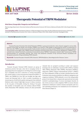 Therapeutic Potential of TRPM Modulator