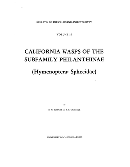 California Wasps of the Subfamily Philanthinae