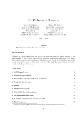 Ten Problems in Geometry