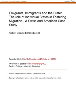 The Role of Individual States in Fostering Migration - a Swiss and American Case Study