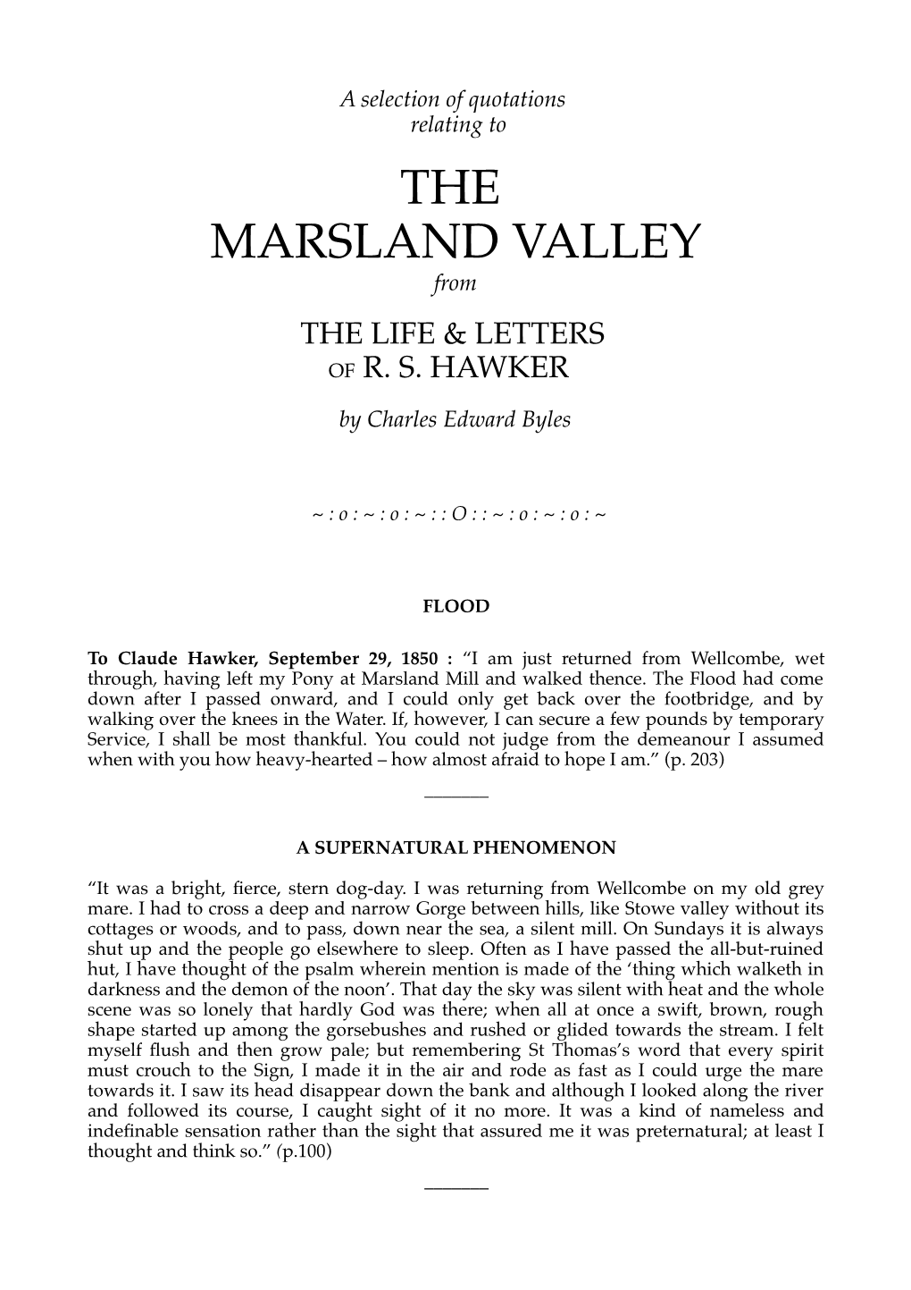 THE MARSLAND VALLEY from the LIFE & LETTERS of R
