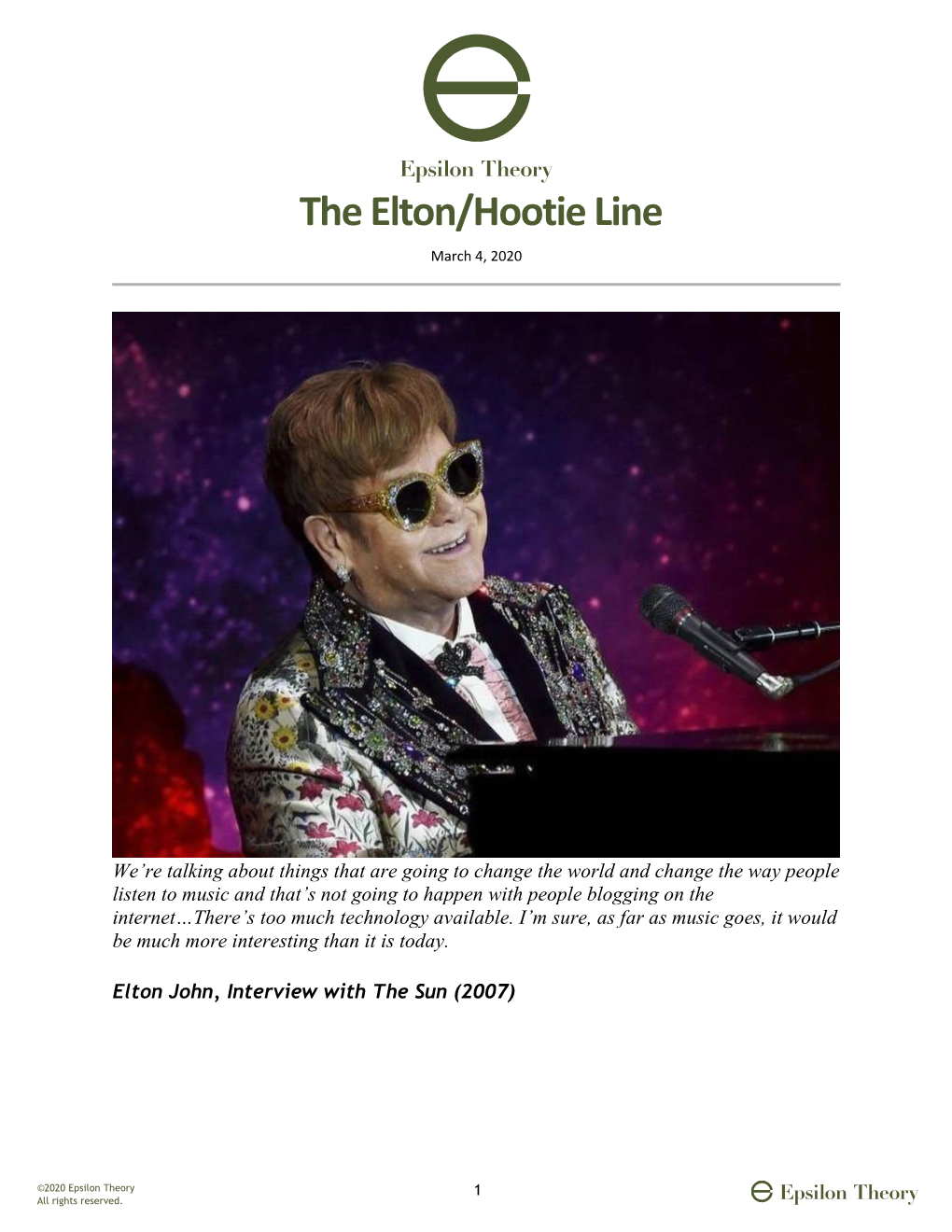 The Elton/Hootie Line March 4, 2020