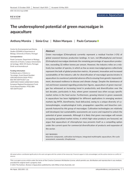 The Underexplored Potential of Green Macroalgae in Aquaculture