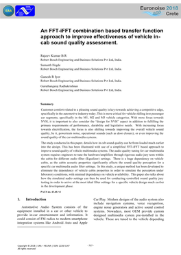 An FFT-Ifft Combination Based Transfer Function Approach to Improve Effectiveness of Vehicle In- Cab Sound Quality Assessment