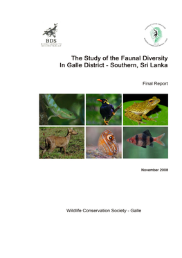 The Study of the Faunal Diversity in Galle District – Southern, Sri Lanka