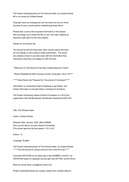 The Project Gutenberg Etext of the Woman-Hater, by Charles Reade #6 in Our Series by Charles Reade Copyright Laws Are Changing A