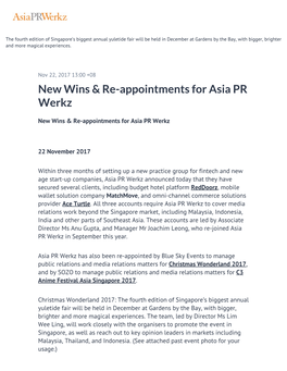 ​New Wins & Re-Appointments for Asia PR Werkz