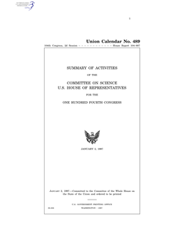 Union Calendar No. 489 104Th Congress, 2D Session – – – – – – – – – – – – House Report 104–887