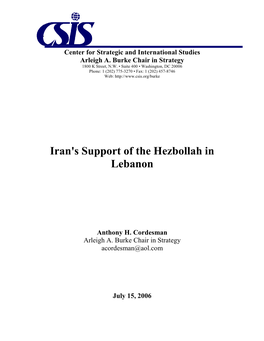 Iran's Support of the Hezbollah in Lebanon