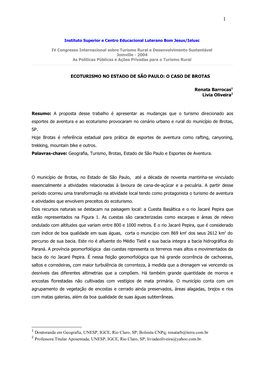 O Município De Brotas, No Estado De São Paulo, Até a Década De