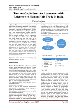 Tonsure Capitalism: an Assessment with Reference to Human Hair Trade in India