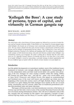Kollegah the Boss’: a Case Study of Persona, Types of Capital, and Virtuosity in German Gangsta Rap